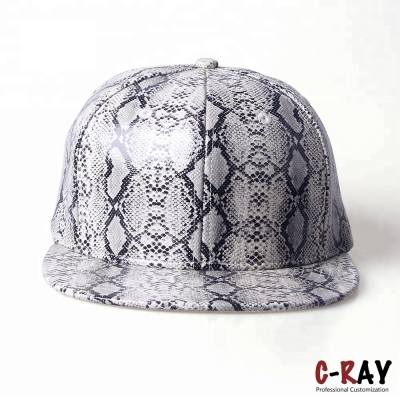 Snake Skin Custom PU Leather Plain Flat Brim Hat