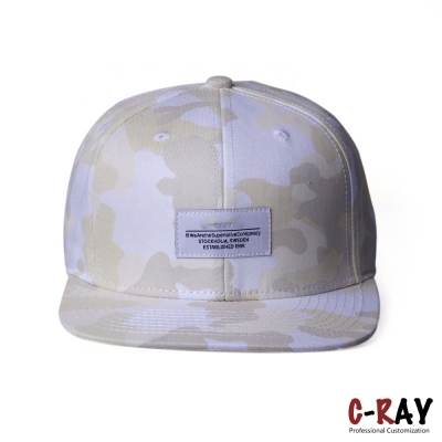 Custom Cotton Twill Digital Print Camo Flat Bill Cap 6 Panel Strapback Hat