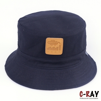 Cotton canvas Customized Bucket Hats Wholesale with leather patch