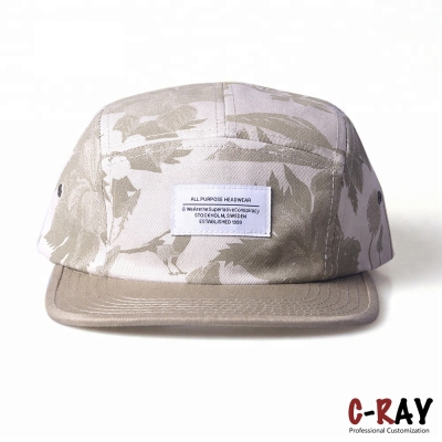 Wholesale cheap adjustable custom applique 5 panel woven label cap