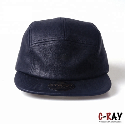 black Leather 5 panel hat/Snapback 5 panel hat