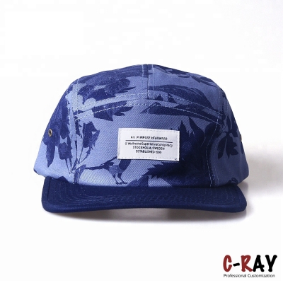 Wholesale cheap adjustable custom applique 5 panel woven label cap